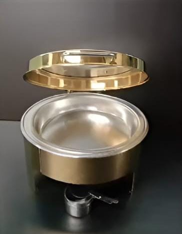 Gold Chafing Dish Round 6L with Gel Based Heating + Transparent Lid + Hydraulic Soft Close ( 1 GN Pan of 65mm )