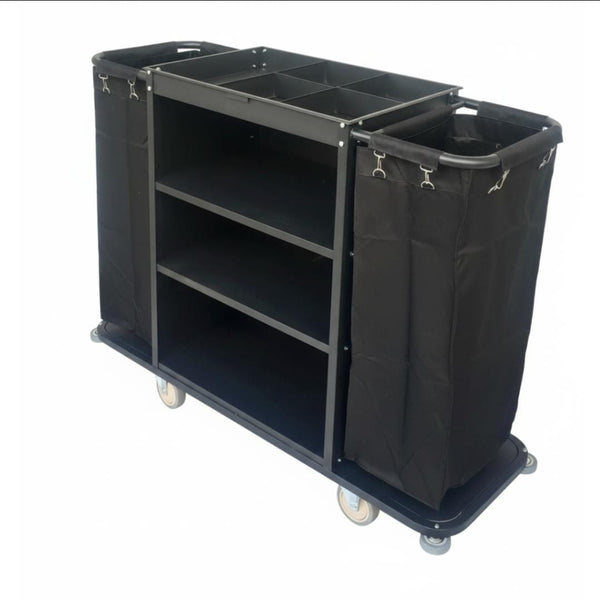 MS Black Housekeeping Trolley - Full Size with Two Sided Plain Bags