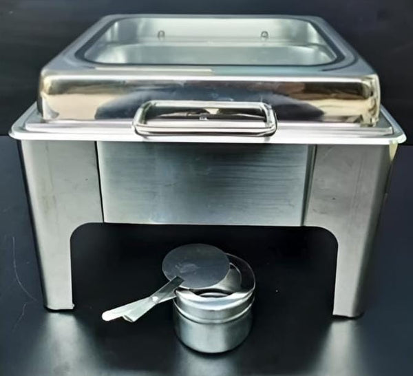 Chafing Dish Square 6L with Hydraulic Soft Close &  Gel Based Heating - SS PLAIN
