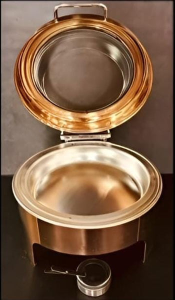 Chafing Dish Round  6L with Transparent Roof Top , Hydraulic Soft Close & Gel Based Heating - ROSE GOLD