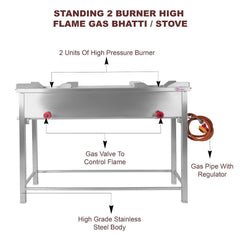 Kiran Enterprise Commercial 2 burner Gas bhatti with Fitted with Brass Nut Hose Pipe, High Pressure Regulator and valve