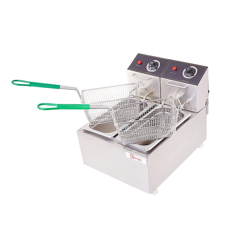 Kiran Enterprise Stainless Steel Electric 5 Liter Double Pan Deep Fryer for Restaurant and  Kitchen and commercial Use