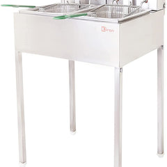 Kiran Enterprise Stainless Steel Electric 8 Liter Double Pan Deep Fryer with Detachable Leg for Restaurant and Kitchen and commercial Use