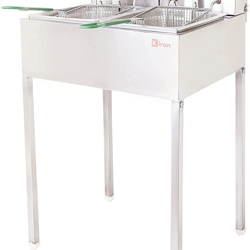 Kiran Enterprise Stainless Steel Electric 8 Liter Double Pan Deep Fryer with Detachable Leg for Restaurant and Kitchen and commercial Use