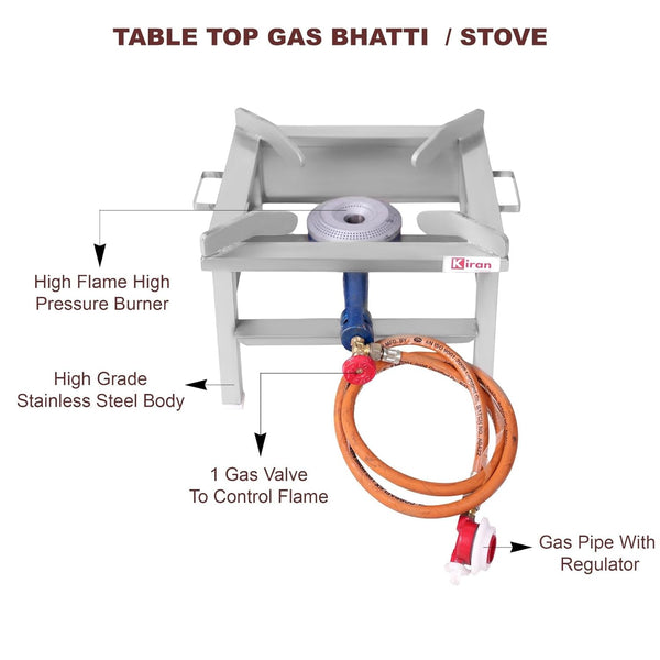 Kiran Enterprises Commercial 15x15 Jumbo burner Gas with Fitted with Brass Nut Hose Pipe