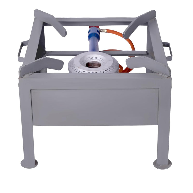 Kiran Enterprises Commercial 1 burner MS Gas bhatti with Fitted with Brass Nut Hose Pipe, High Pressure Regulator and valve