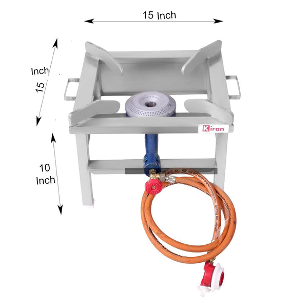 Kiran Enterprises Commercial 15x15 Jumbo burner Gas with Fitted with Brass Nut Hose Pipe