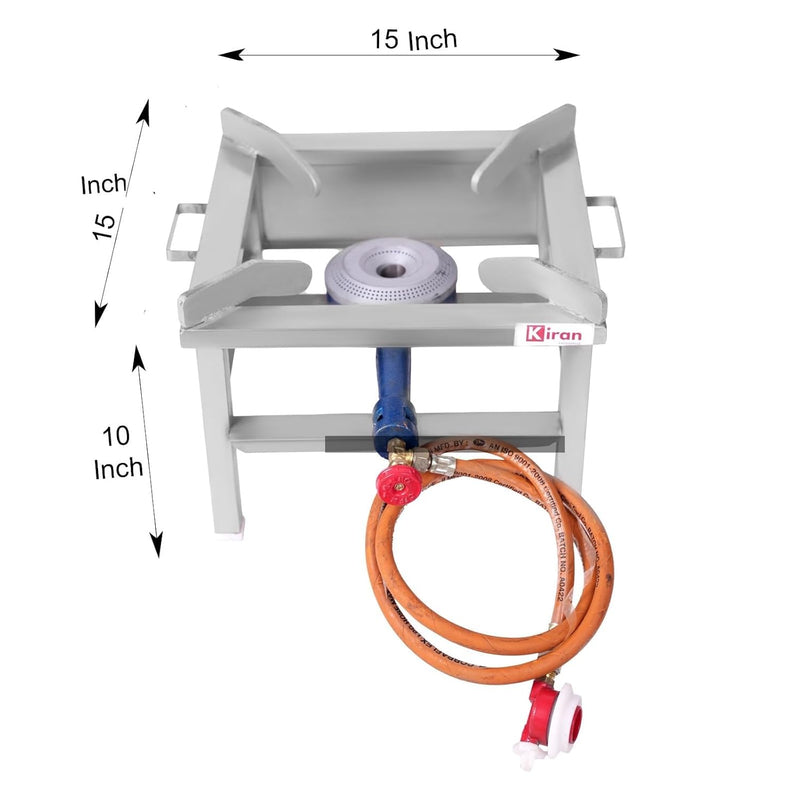 Kiran Enterprises Commercial 15x15 Jumbo burner Gas with Fitted with Brass Nut Hose Pipe