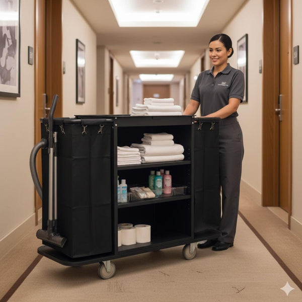 MS Black Housekeeping Trolley - Full Size with Two Sided Plain Bags
