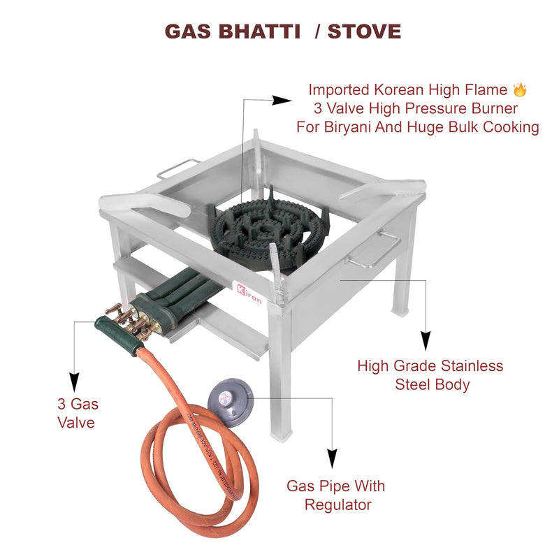 Kiran Enterprises Commercial 18x18 Korean burner Gas bhatti with Fitted with Brass Nut Hose Pipe