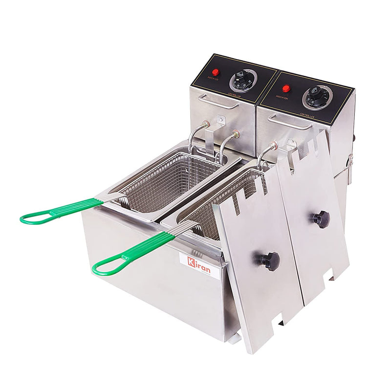 Kiran Enterprise Stainless Steel Electric 5 Liter Double Pan Deep Fryer for Restaurant and  Kitchen and commercial Use