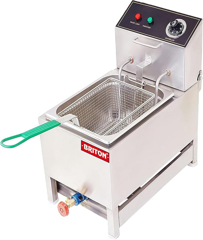 12-Litre Gas and Electric Fryer - Stainless Steel, Dual Heating Options, Adjustable Temperature Control for Commercial Use