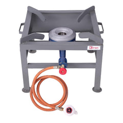 Kiran Enterprise Commercial 1 burner Gas bhatti with Fitted with Brass Nut Hose Pipe, High Pressure Regulator and valve