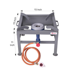 Kiran Enterprises Commercial 18x18 bhatti single burner Gas bhatti with Fitted with Brass Nut Hose Pipe, High Pressure Regulator and valve