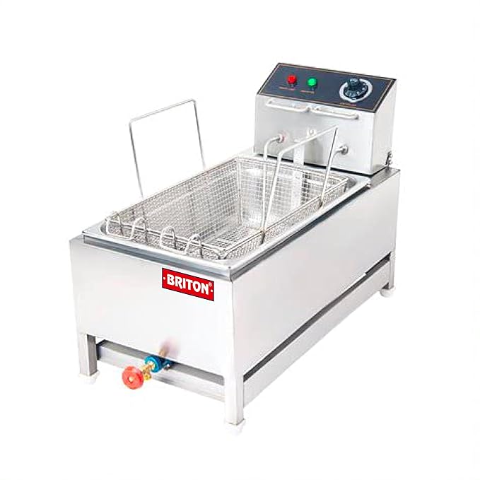 12-Litre Gas and Electric Fryer - Stainless Steel, Dual Heating Options, Adjustable Temperature Control for Commercial Use