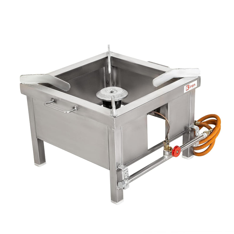 KIRAN ENTERPRISES Single Burner Commercial Gas Stove/Bhatti With Fitted Brass Nut Hose Pipe, Stainless Steel Manual Gas Stove (1 Burners)