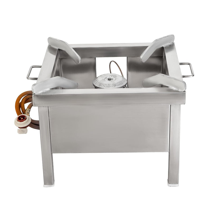 KIRAN ENTERPRISES Single Burner Commercial Gas Stove/Bhatti With Fitted Brass Nut Hose Pipe, Stainless Steel Manual Gas Stove (1 Burners)