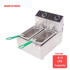 Kiran Enterprise Stainless Steel Electric 5 Liter Double Pan Deep Fryer for Restaurant and  Kitchen and commercial Use