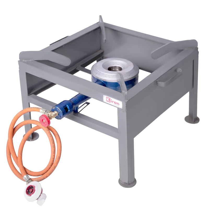 Kiran Enterprises Commercial 1 burner MS Gas bhatti with Fitted with Brass Nut Hose Pipe, High Pressure Regulator and valve