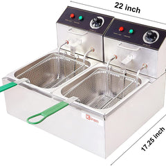 Kiran Enterprise Stainless Steel Electric 8 Liter Double Pan Deep Fryer with Detachable Leg for Restaurant and Kitchen and commercial Use