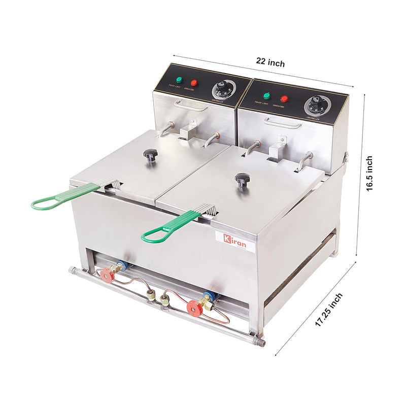 Kiran Enterprise Stainless Steel Electric & Gas 8 Liter Double Pan Deep Fryer for Restaurant  and Kitchen and commercial Use