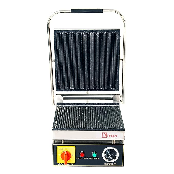 Kiran Enterprises 3-Step 6-Slice Jumbo Griller, 340x340 mm, Stainless Steel, Rectangular, Black, Countertop Griller, Griddle