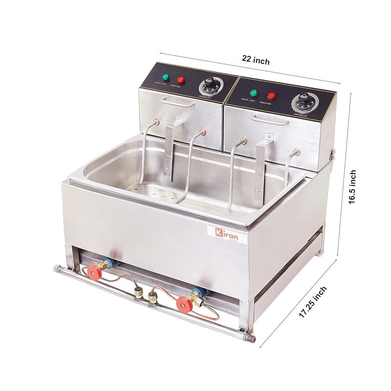 Kiran Enterprise Stainless Steel Electric & Gas 16 Liter Deep Fryer For Bulk Frying for  Restaurant and Kitchen and commercial Use