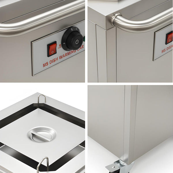 Electric Rectangle Shaped SS Plate Warmer with Temp Controller & Wheel Lock Function -Single (Capacity: 50 plates/batch | Max Plate Size: 38*28cm)