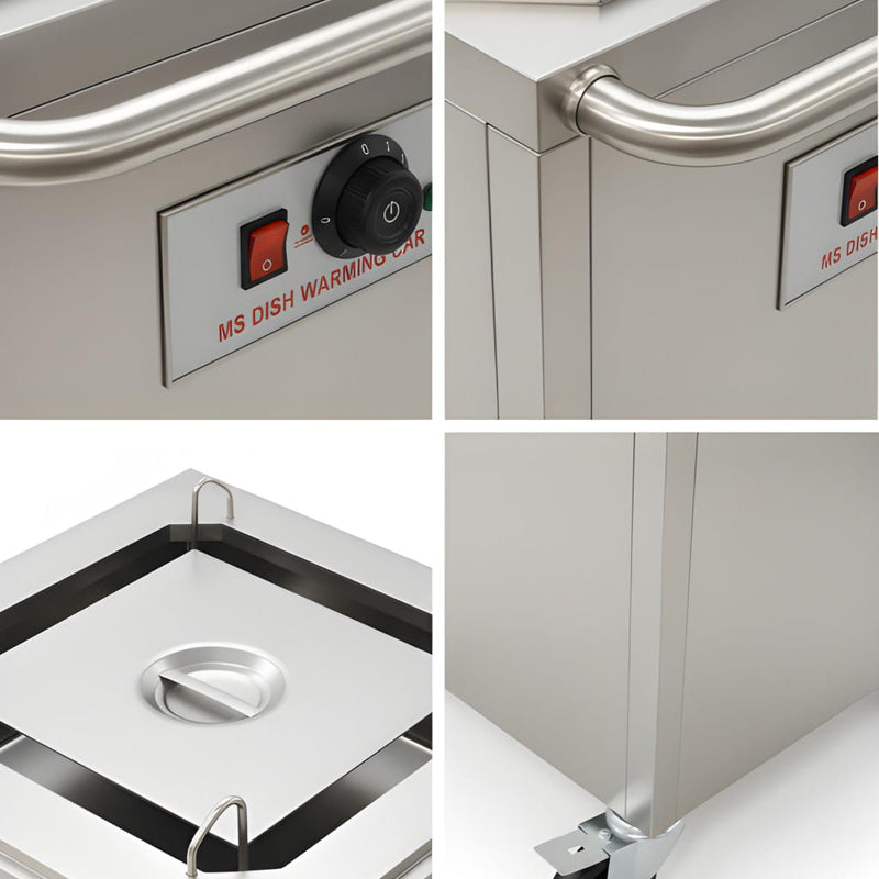 Electric Rectangle Shaped SS Plate Warmer with Temp Controller & Wheel Lock Function -Single (Capacity: 50 plates/batch | Max Plate Size: 38*28cm)