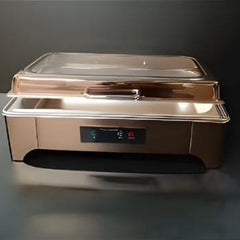 Digital Rose Gold Chafing Dish Rectangle 9L with Inbuilt Heater + Transparent Lid + Hydraulic Soft Close ( 1 GN Pan of 1/1 65mm )