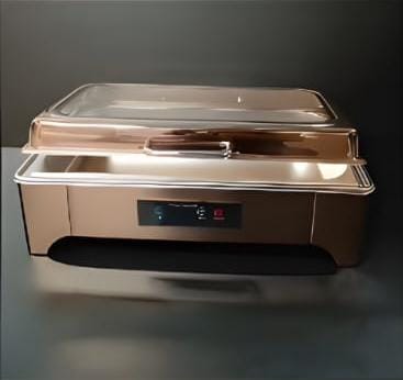 Digital Rose Gold Chafing Dish Rectangle 9L with Inbuilt Heater + Transparent Lid + Hydraulic Soft Close ( 1 GN Pan of 1/1 65mm )