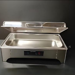 Digital Silver Chafing Dish Rectangle 9L with Inbuilt Heater + Transparent Lid + Hydraulic Soft Close ( 1 GN Pan of 1/1 65mm )
