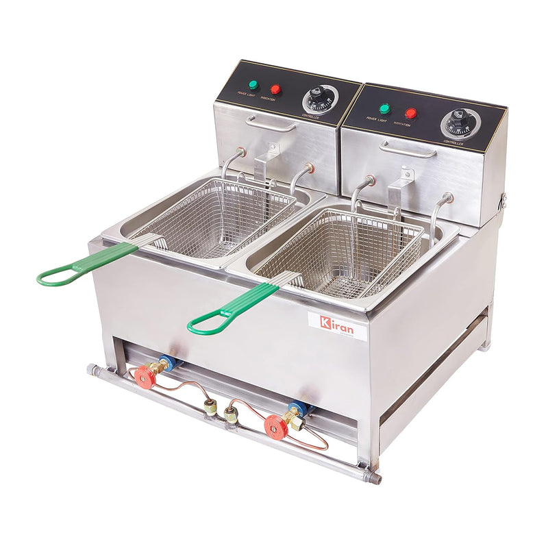 Kiran Enterprise Stainless Steel Electric & Gas 8 Liter Double Pan Deep Fryer for Restaurant  and Kitchen and commercial Use