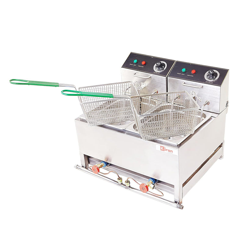 Kiran Enterprise Stainless Steel Electric & Gas 8 Liter Double Pan Deep Fryer for Restaurant  and Kitchen and commercial Use