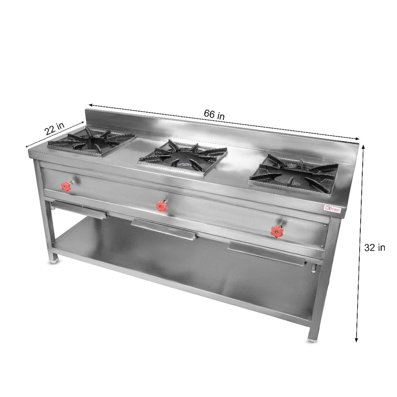 3 Burner Stainless Steel Manual Gas Stove