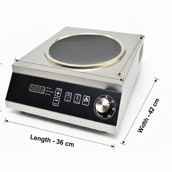 Kiran Full SS Induction | 3500 W | Square | Wok Base | Switch + Knob Model