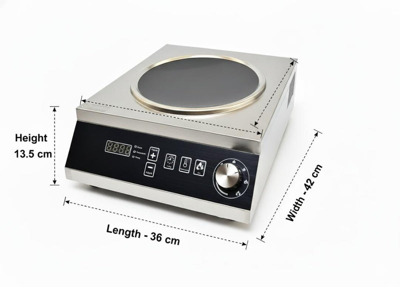 Kiran Full SS Induction | 3500 W | Square | Wok Base | Switch + Knob Model