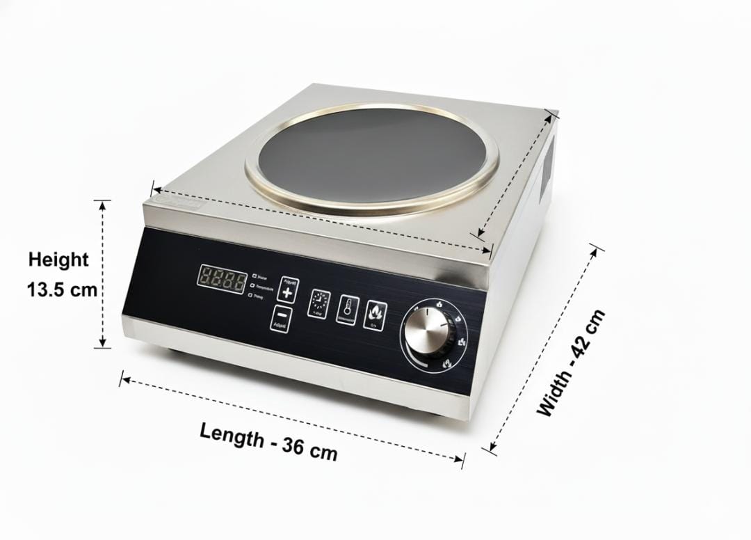 Kiran Full SS Induction | 3500 W | Square | Wok Base | Switch + Knob Model