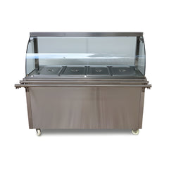 Premium 4000W Electric HOT Bain Marie Ready Counters with LED Light - Acrylic Sliding Door | Hot Inner Cabinets | 4 Wheels (2 With & 2 Without Brakes) | Wooden Packing for Glass | (GN Pans of 1/1 150mm)