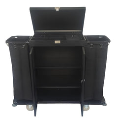 MS Black Housekeeping Trolley - Full Size with Two Sided Plain Bags | Door | Top Lid with Lock