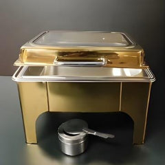 Gold Chafing Dish Square 6L with Gel Based Heating + Transparent Lid + Hydraulic Soft Close ( 1 GN Pan of 2/3 65mm )