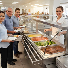 Premium 4000W Electric HOT Bain Marie Ready Counters with LED Light - Acrylic Sliding Door | Hot Inner Cabinets | 4 Wheels (2 With & 2 Without Brakes) | Wooden Packing for Glass | (GN Pans of 1/1 150mm)