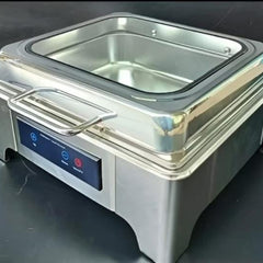 Chafing Dish Square 6L with Hydraulic Soft Close. Inbuilt Heater & Digital Temperature Controller - SS PLAIN