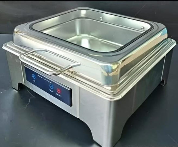 Chafing Dish Square 6L with Hydraulic Soft Close. Inbuilt Heater & Digital Temperature Controller - SS PLAIN
