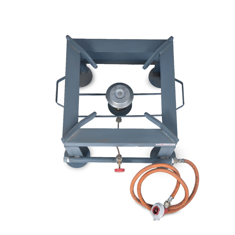 Kiran MS Gas Stove/Bhatti with Brass Nut Hose Pipe, High Pressure Regulator and value Stainless Steel Manual Gas Stove (1 Burners )