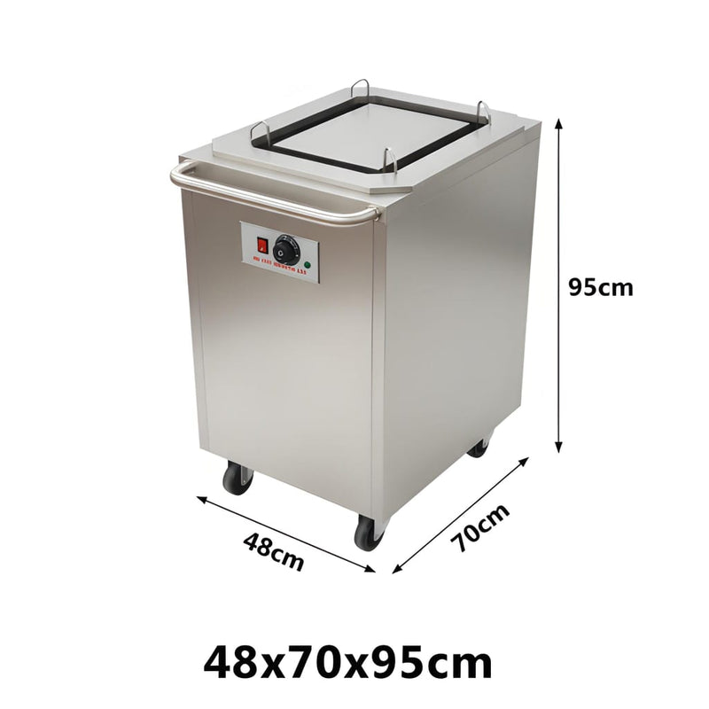 Electric Rectangle Shaped SS Plate Warmer with Temp Controller & Wheel Lock Function -Single (Capacity: 50 plates/batch | Max Plate Size: 38*28cm)