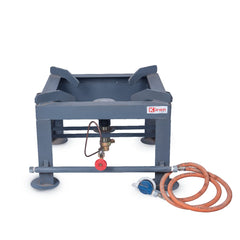 Kiran MS Gas Stove / Bhatti with Brass nut hose pipe , and value Stainless Steel Manual Gas Stove( 1 Burners )