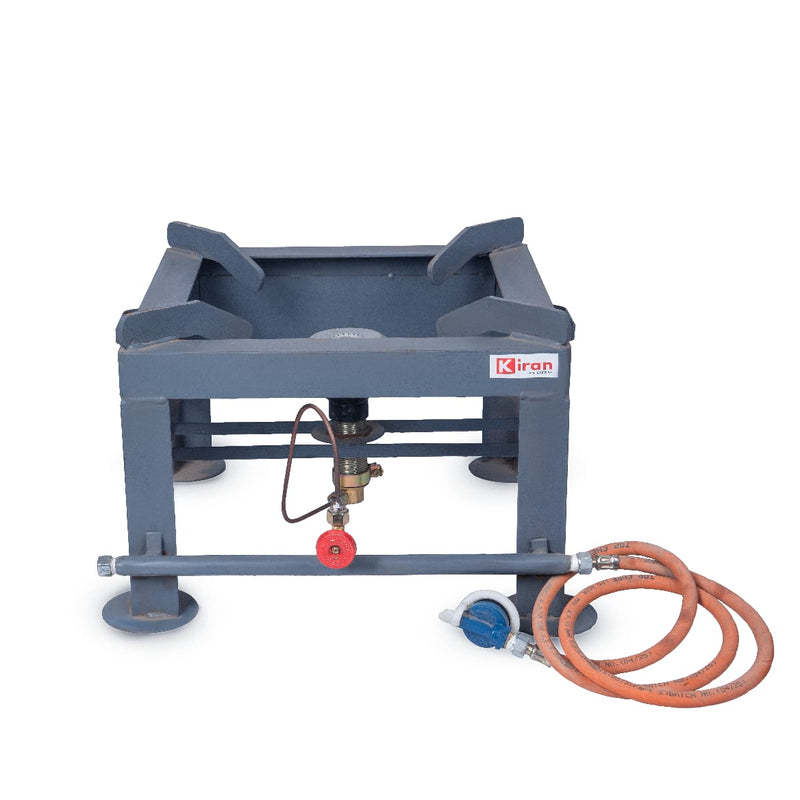 Kiran MS Gas Stove / Bhatti with Brass nut hose pipe , and value Stainless Steel Manual Gas Stove( 1 Burners )