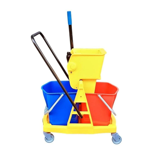 MS Handle Double Bucket Mop Wringer Trolley - 17L + 17L | Virgin Plastic Body