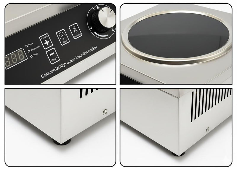 Kiran Full SS Induction | 3500 W | Square | Wok Base | Switch + Knob Model